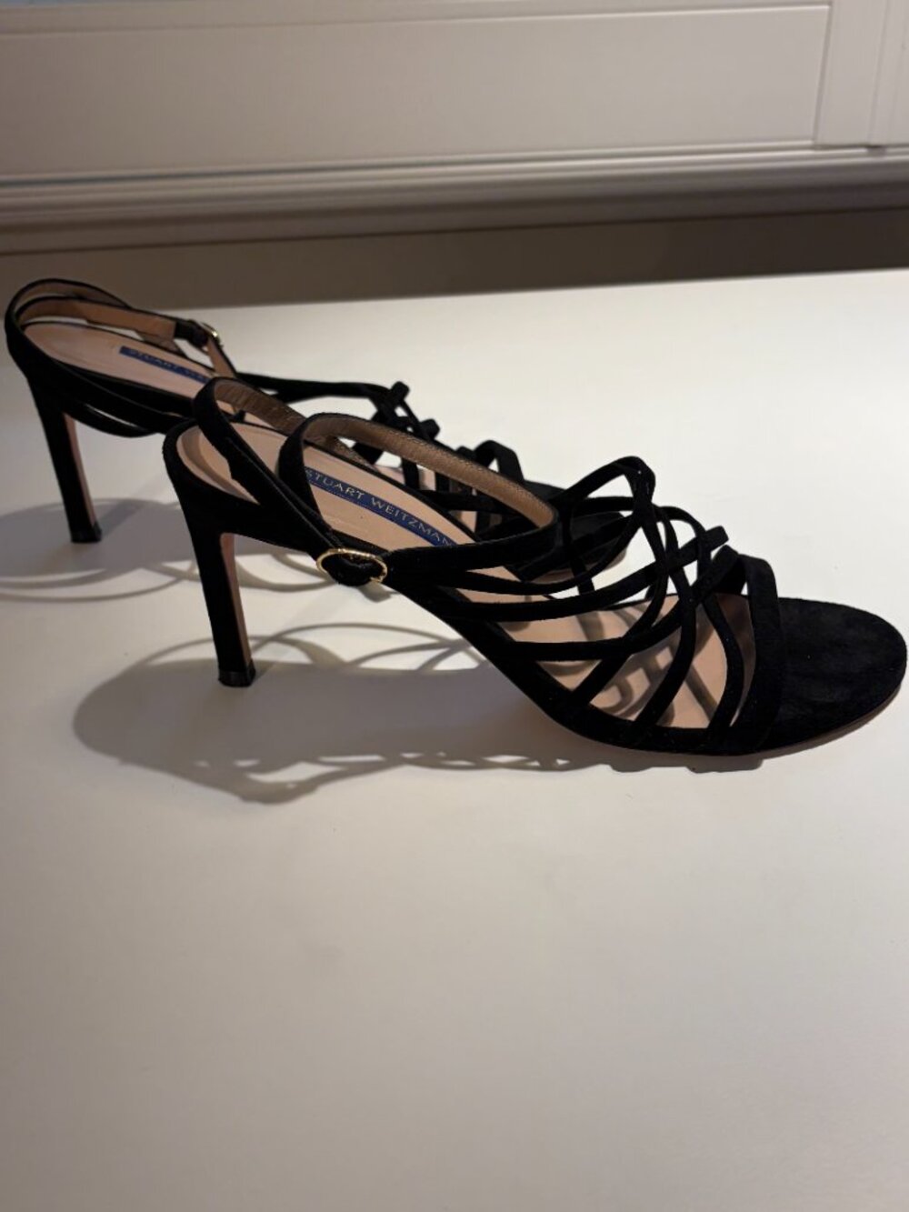 Stuart Weitzman Black Suede Strappy Stiletto Heels 7.5